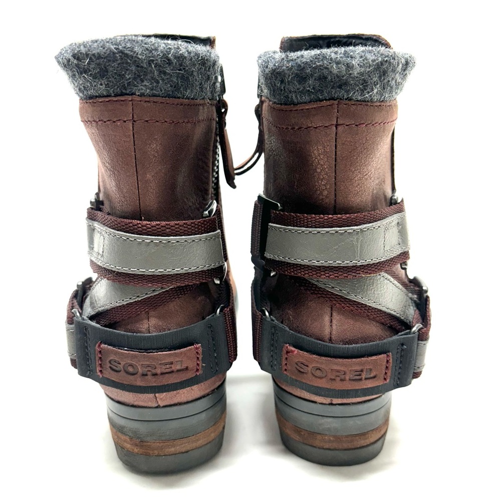 Sorel Brown Leather Ankle Boots with Metallic Accent & Felt Cuff - Picture 6 of 16
